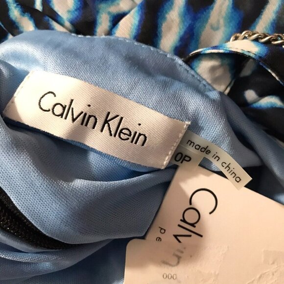 CALVIN KLEIN Women's Blue Printed Chain Trim Racerback A-Line Dress NWT 0P - Picture 11 of 13
